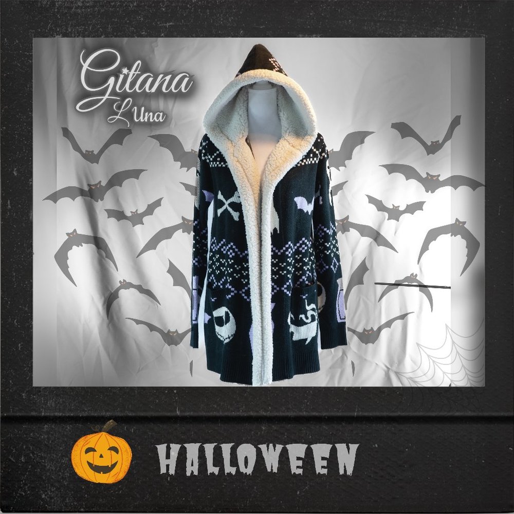 Disney Nightmare Before Christmas Jack Skellington Fair Isle Sherpa Cardigan